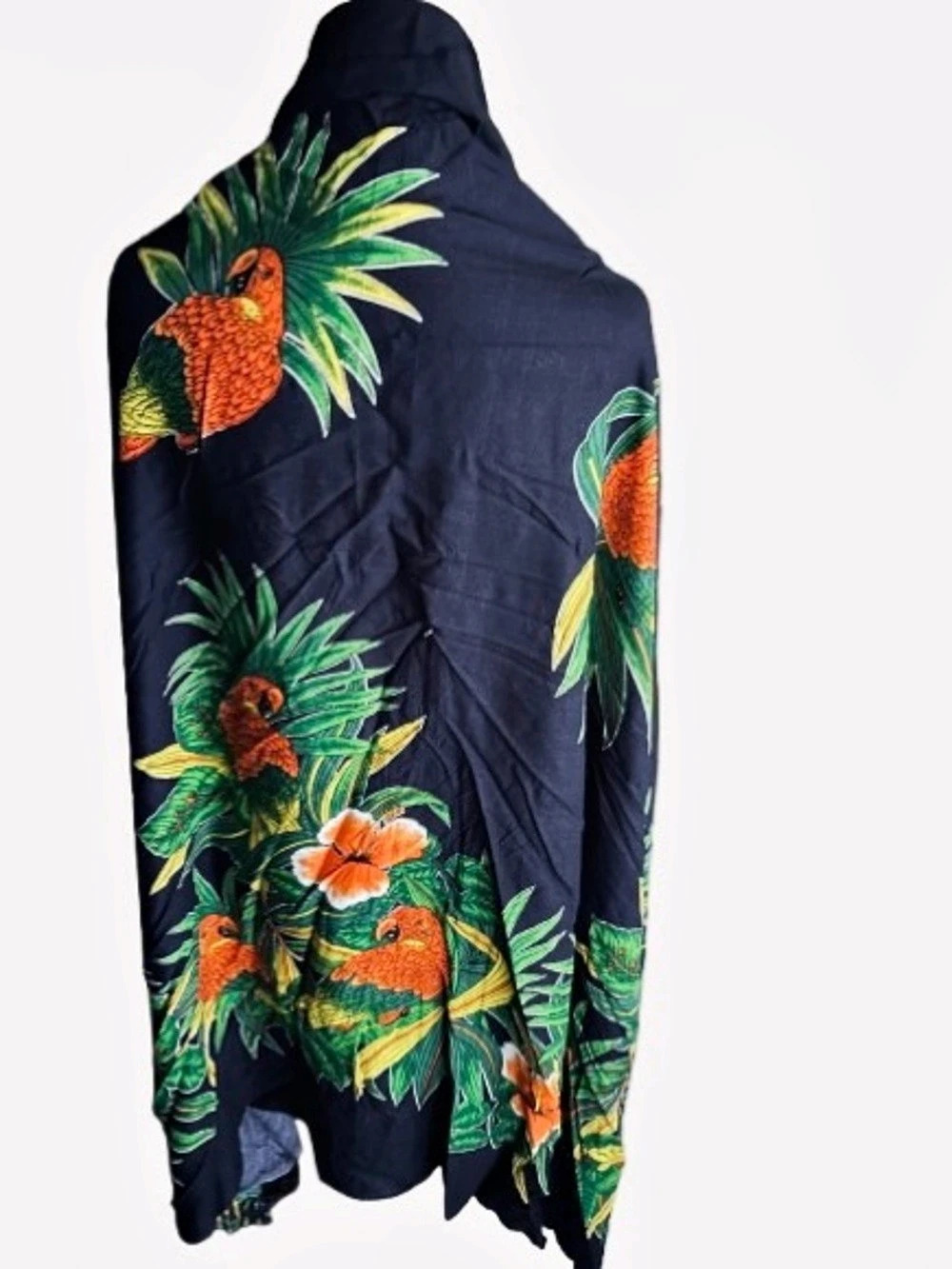 Large Parrot Scarf Fringe Birds Palm Tropical Shawl Wrap Sarong Beach Floral